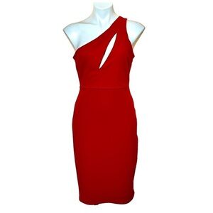 Bebe Bodycon One Shoulder Cut Out Dress Size Medium Red